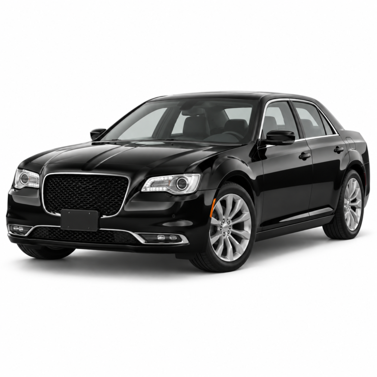 Black Chrysler 300 on a white background — vehicle illustration without logos
