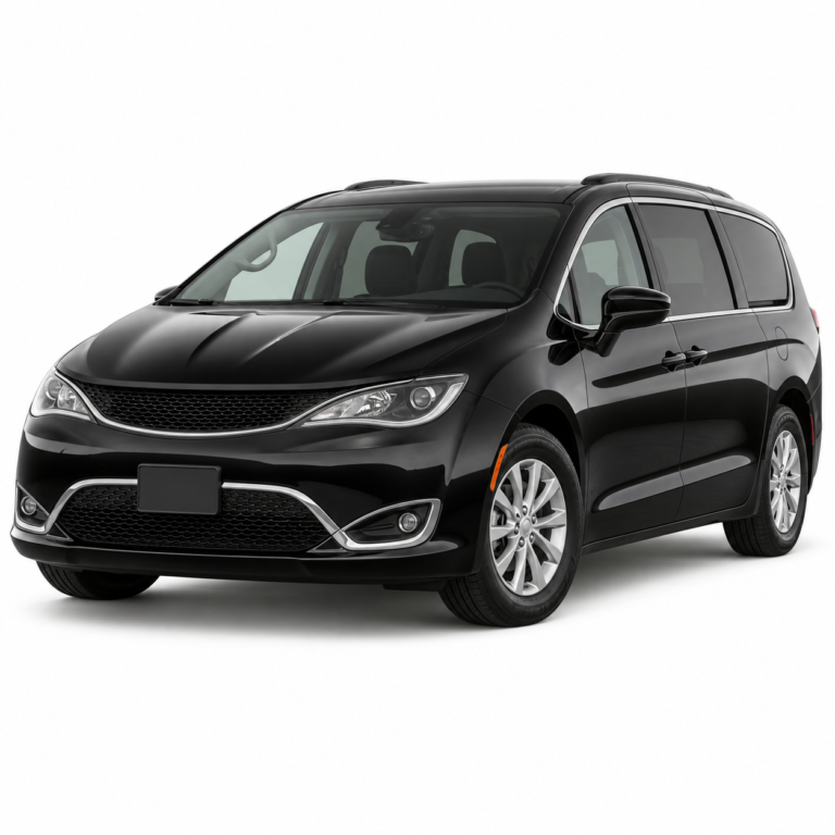 Black Chrysler Pacifica on a white background — vehicle illustration without logos