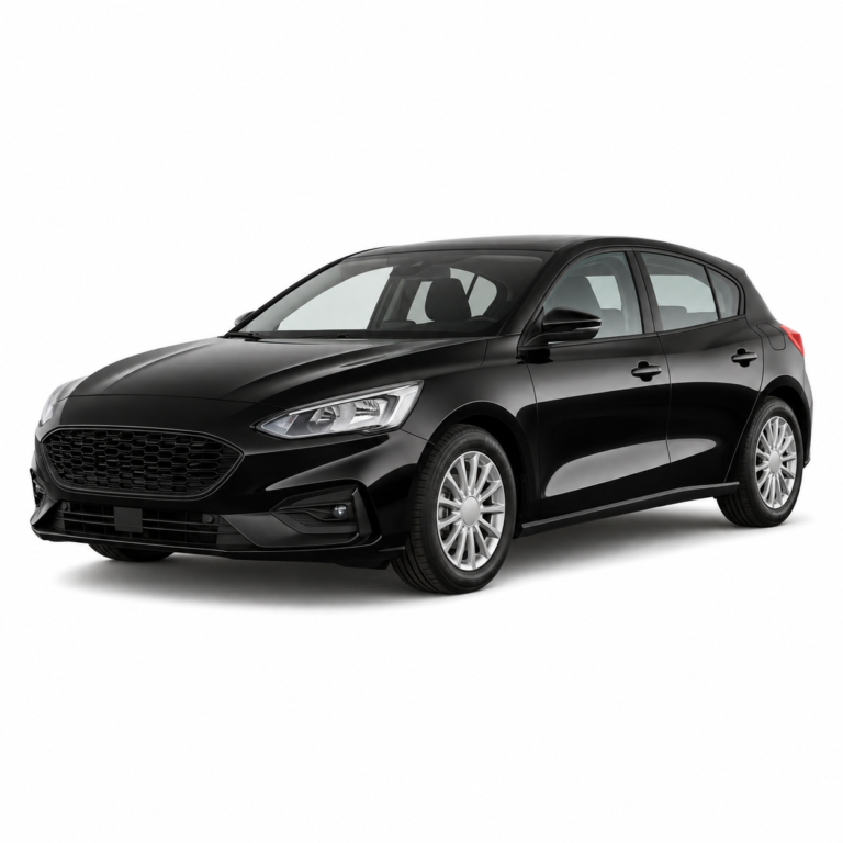 Black Ford Focus 4th Gen on a white background — vehicle illustration