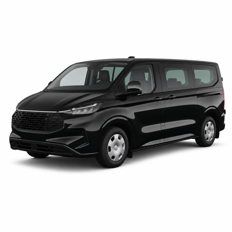 Black Ford Tourneo Custom 2nd Gen on a white background — vehicle illustration